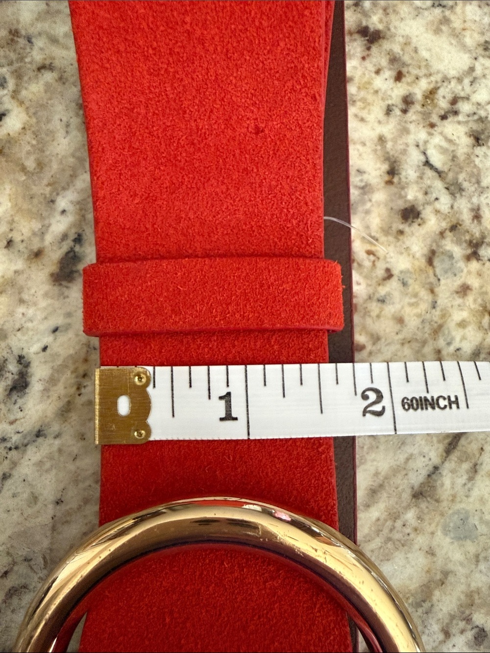 Frame Denim Le Circle Belt Red Suede with Gold Tone Round Buckle Sz L - Picture 13 of 13
